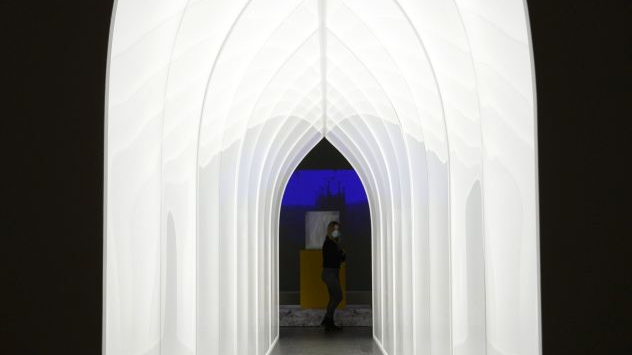 Part of the exhibition - a passage in the form of an illuminated tunnel