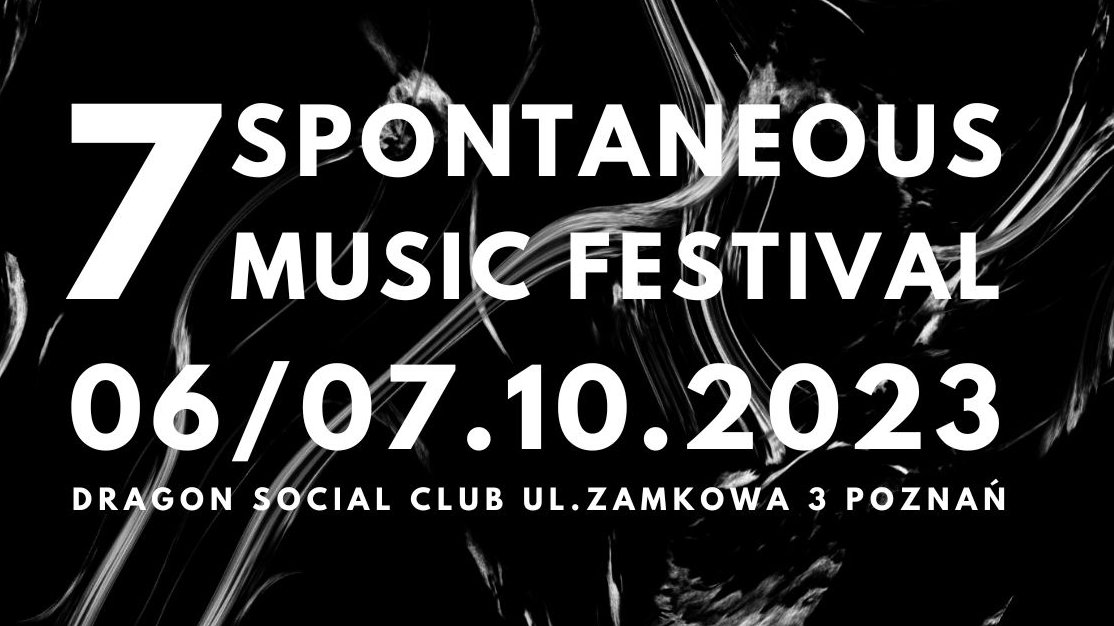 Czarna plansza z białym wzorem i napisami "Silence. Noise. 7 Spontaneous Music Festival".