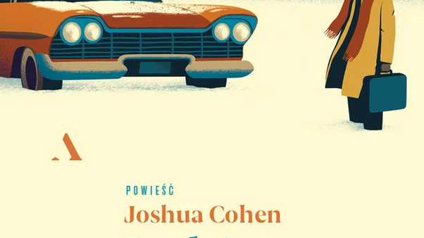Na okładce grafika - ubrany w prochowiec, kapelusz i brązowy szal mężczyzna z walizką stoi przed staroświeckim, amerykańskim samochodem.