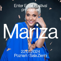 Photo of smiling Mariza in blue dressand information about the event.